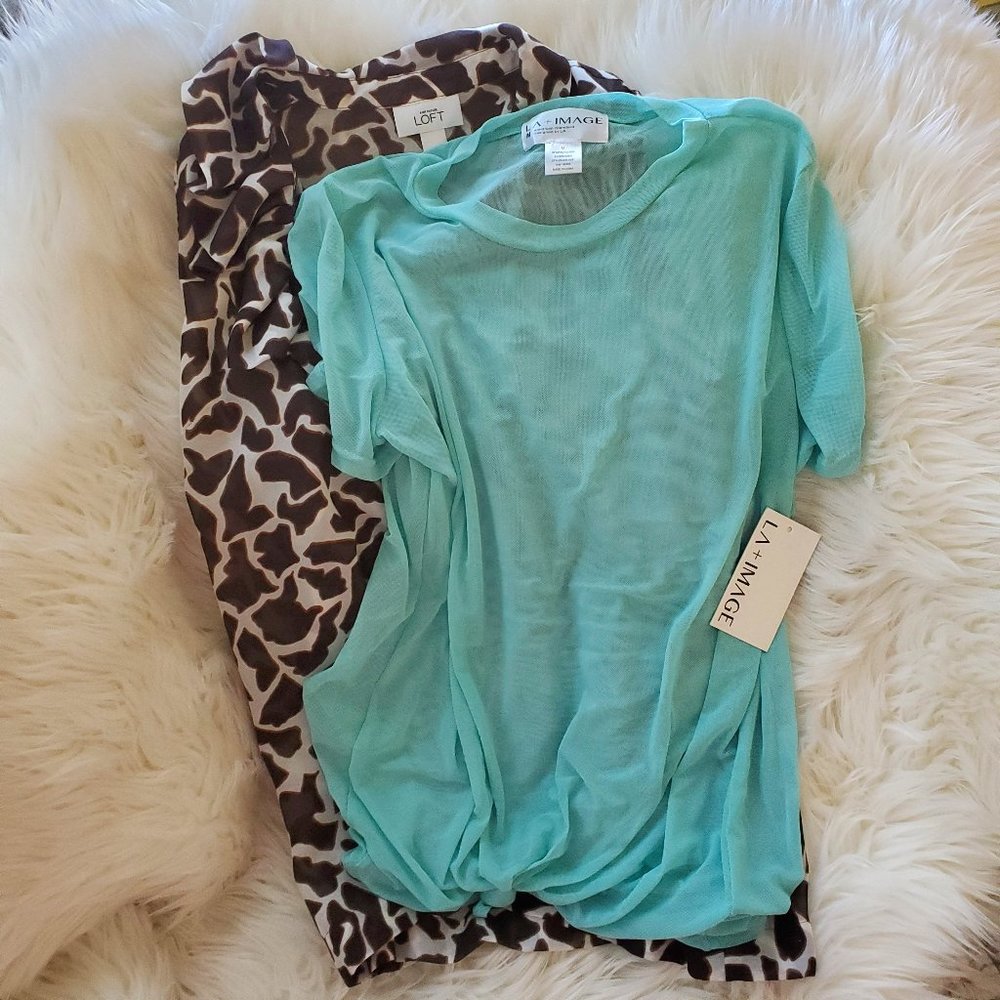 Ann Taylor/LA Image Blouse/T Shirt Animal Print/Aqua Bundle SZ M